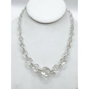 Antique Edwardian Cut Crystal Bead Necklace 16” Chain Graduated Faceted Sparkle